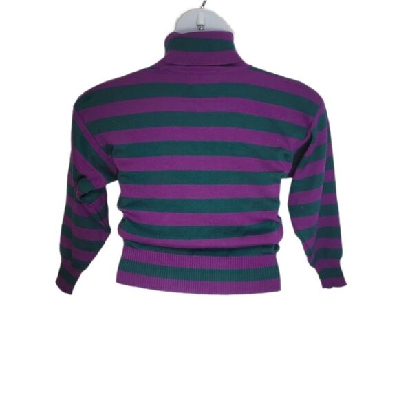 VINTAGE 90s sweater Obermeyer purple striped turtleneck wool blend XS - Picture 3 of 8